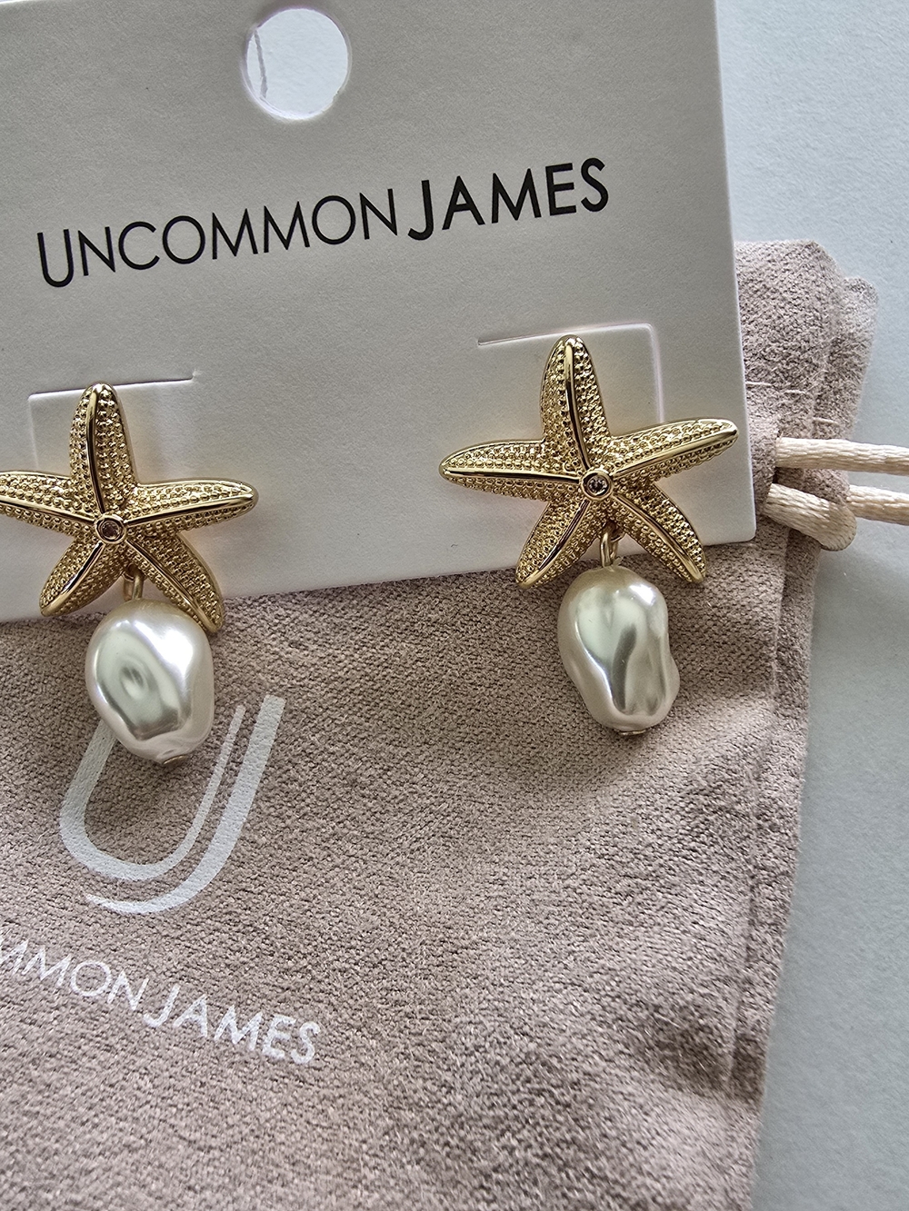 Uncommon James Gold Starfish Earrings with Pearl Drops